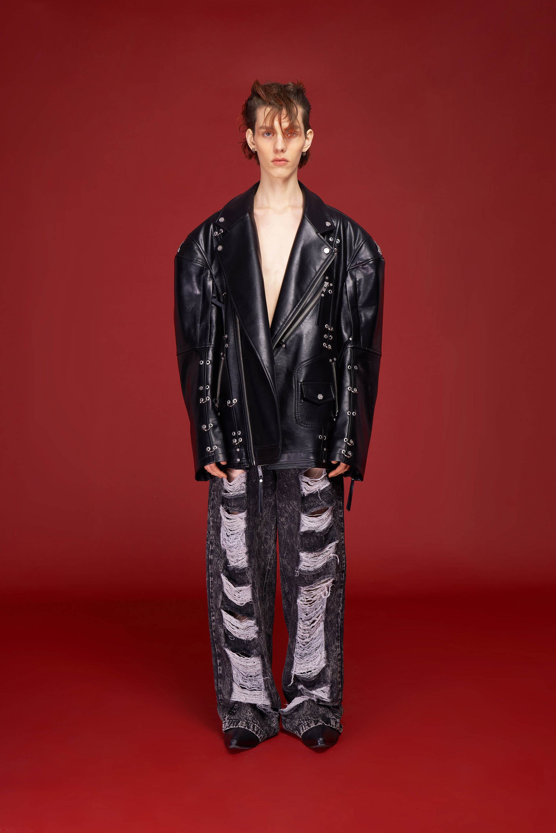 「REBEL」 RETRO PUNK CAR LEATHER JACKET（MEN）